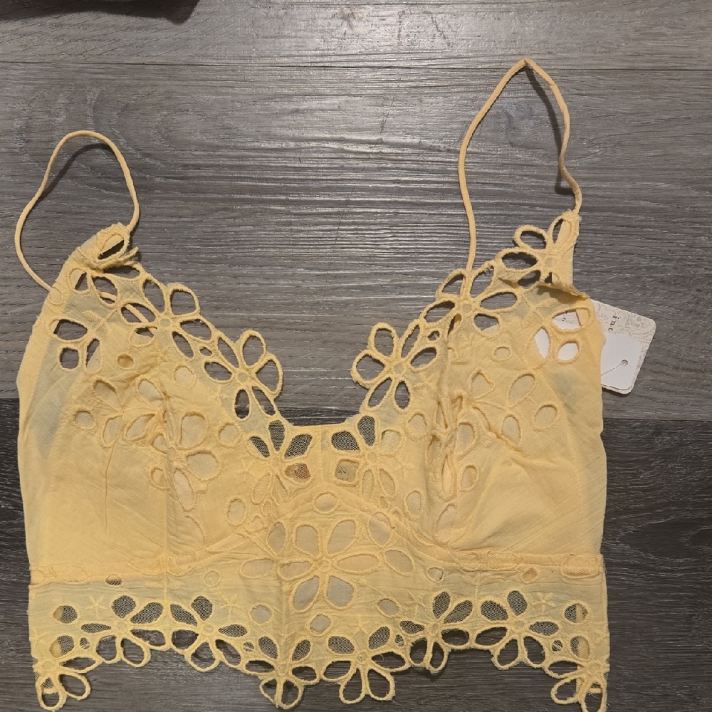 Free People Yellow Lace Bralette Large NWT Boho Floral